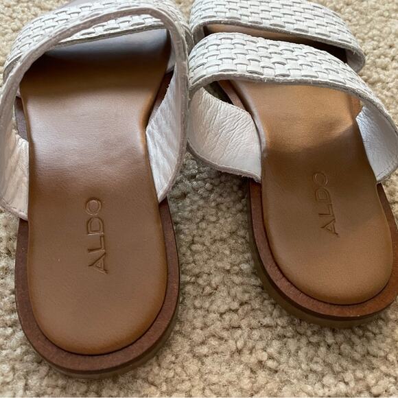Aldo Jereciaa White leather sandal-  2 straps in woven leather Size 6.5 - Picture 6 of 12